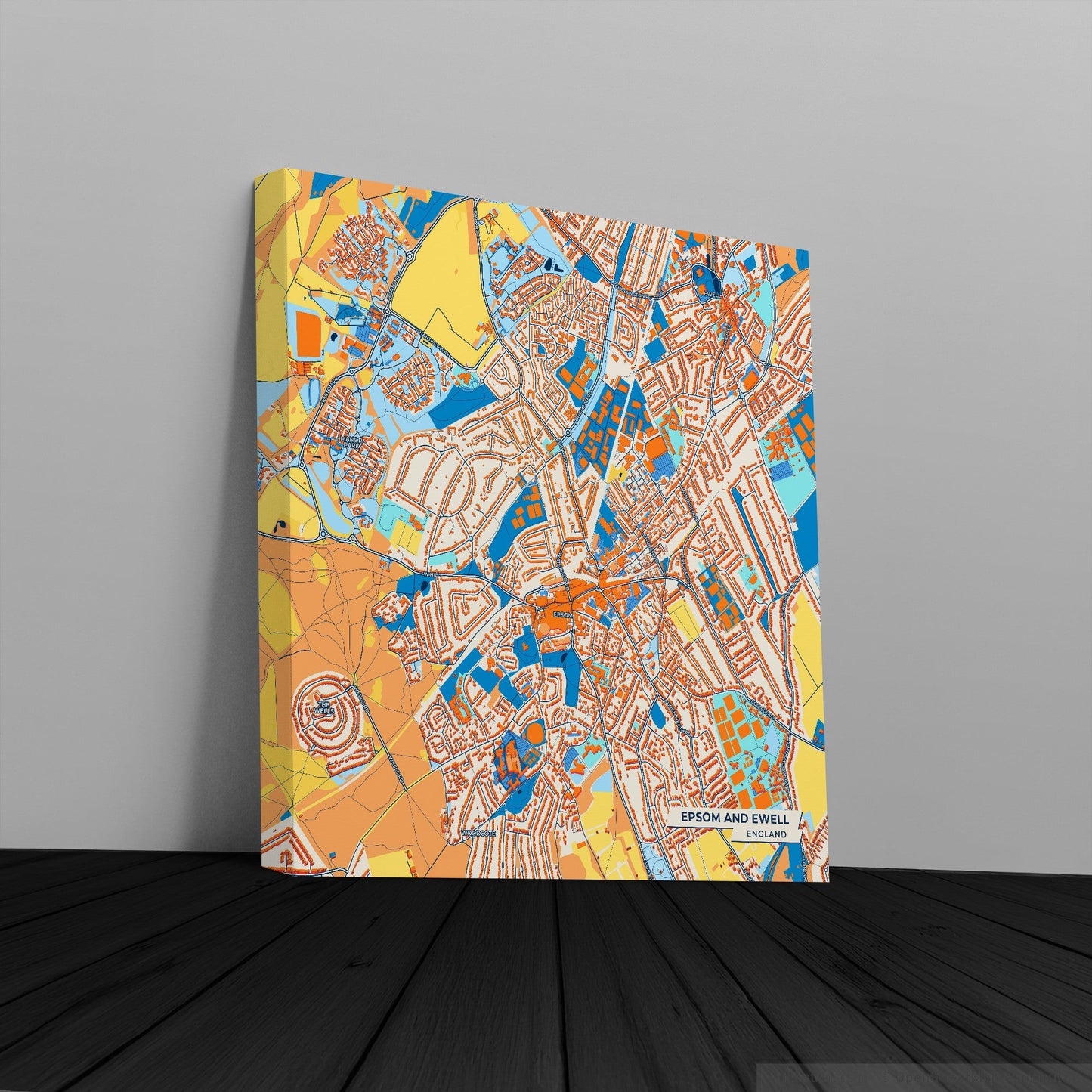 Epsom And Ewell England Colorful City Map Canvas Print