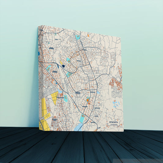 Epworth Zimbabwe Colorful City Map Canvas Print