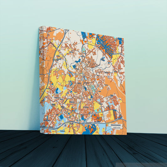 Ermesinde Portugal Colorful City Map Canvas Print