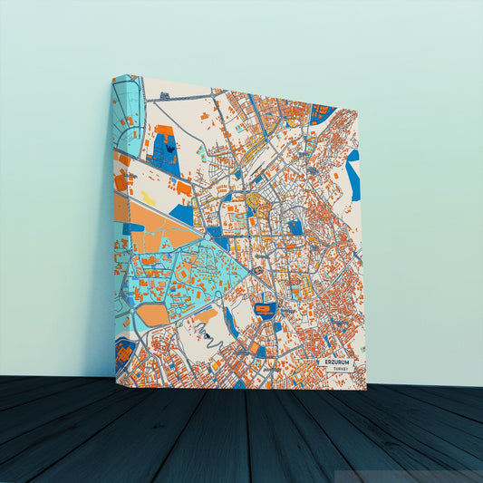 Erzurum Turkey Colorful City Map Canvas Print