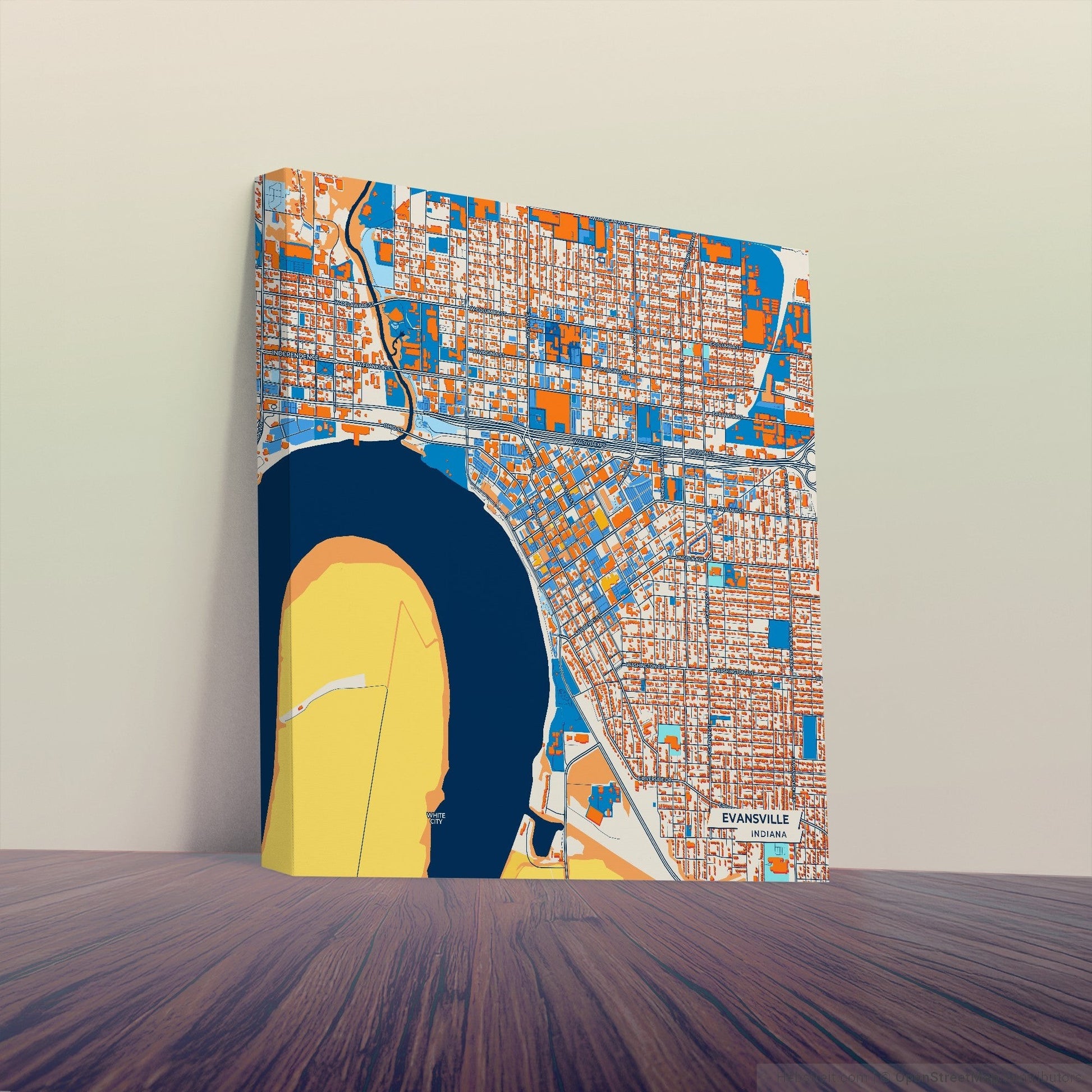 Evansville Indiana Colorful City Map Canvas Print