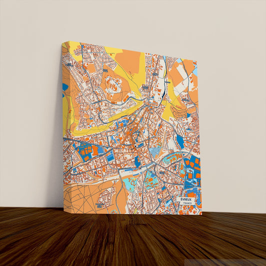 Évreux France Colorful City Map Canvas Print