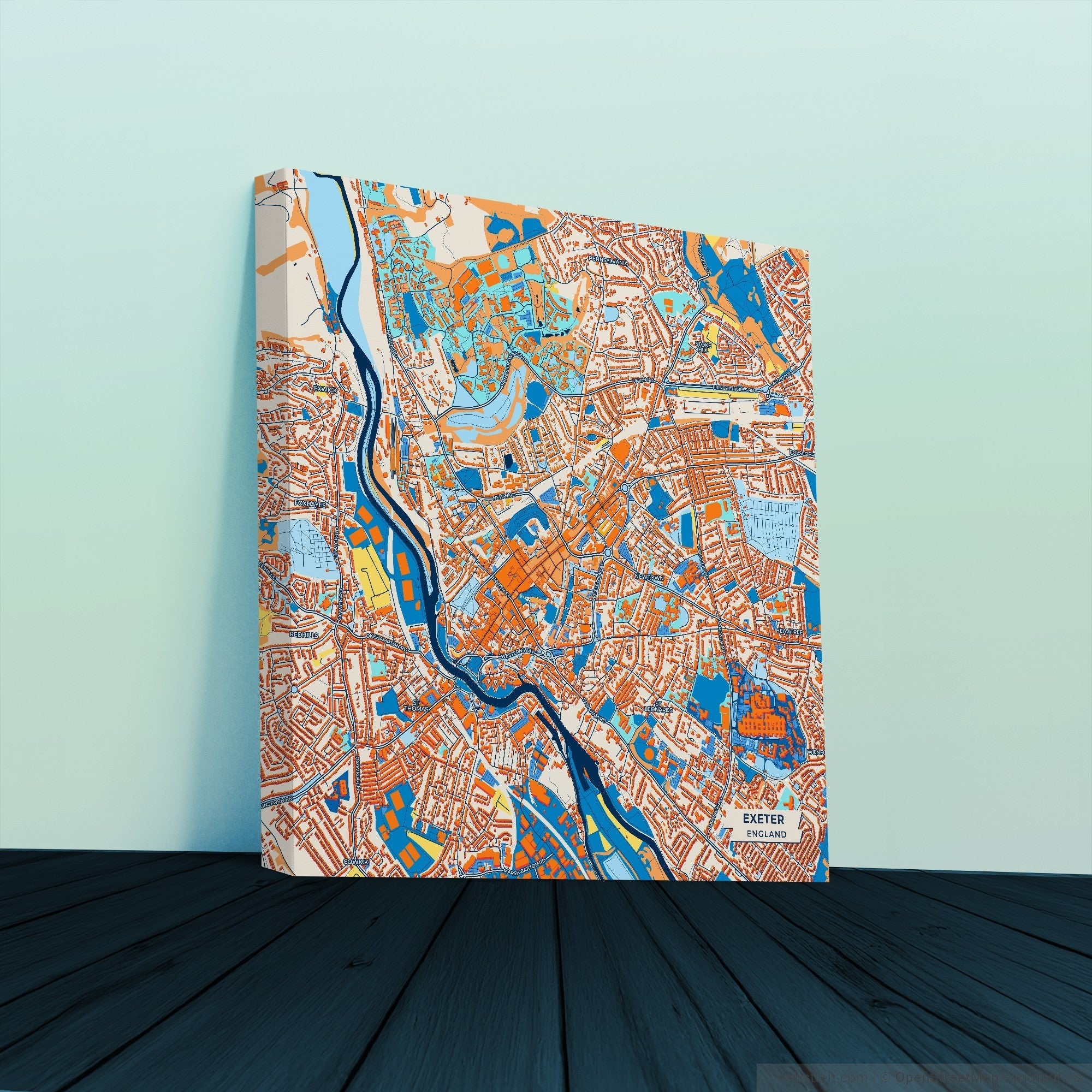 Framed Exeter Map Exeter England Colorful City Map Canvas Print – HEBSTREIT