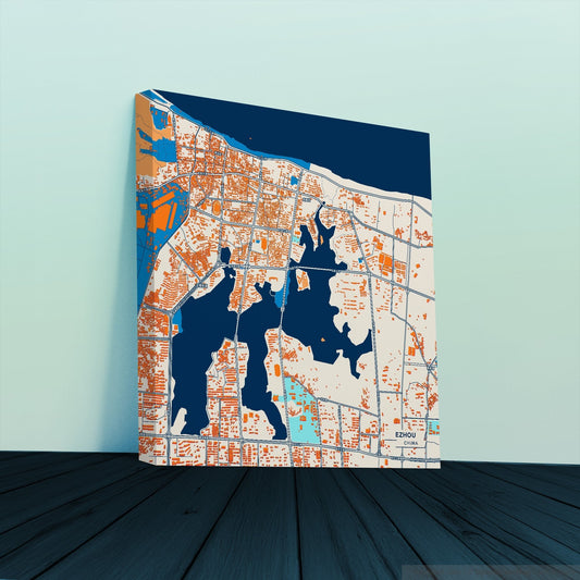 Ezhou China Colorful City Map Canvas Print