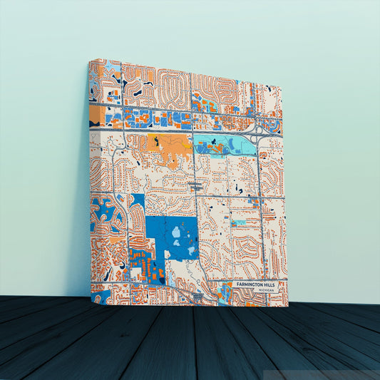 Farmington Hills Michigan Colorful City Map Canvas Print