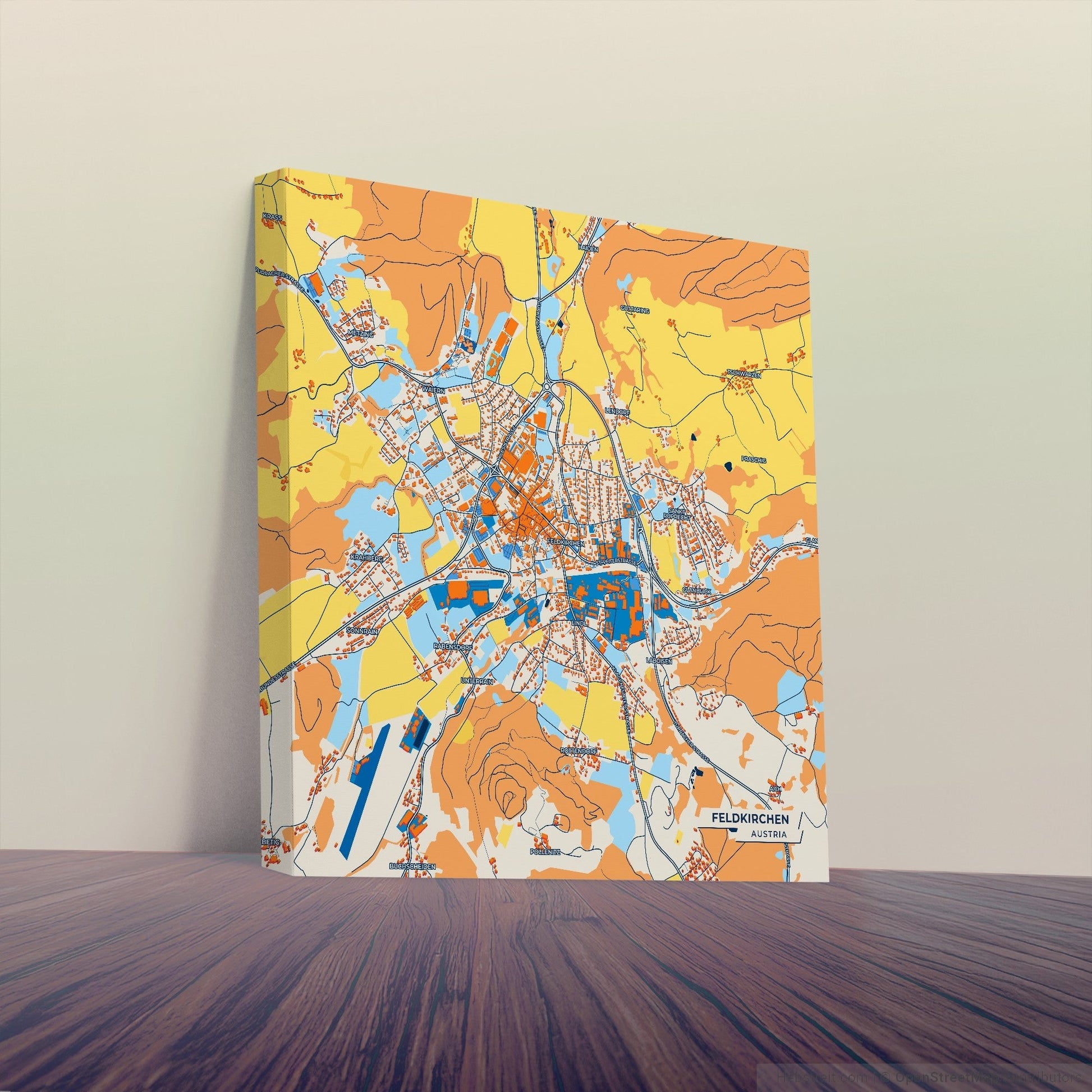 Feldkirchen Austria Colorful City Map Canvas Print