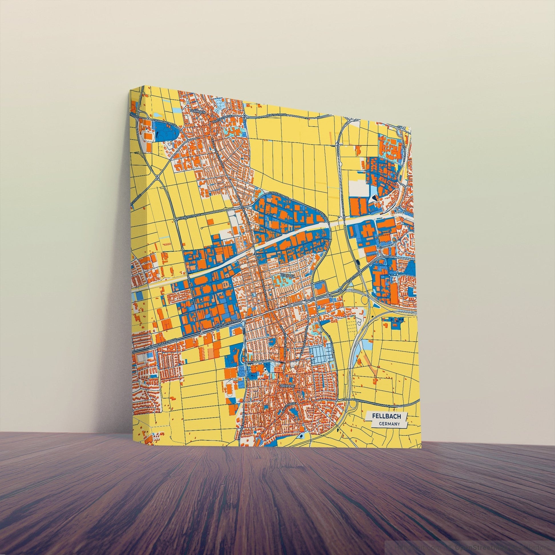Fellbach Germany Colorful City Map Canvas Print