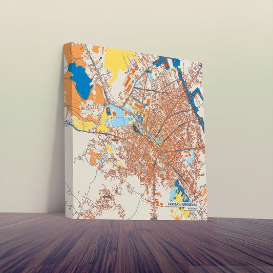 Ferizaj Kosovo Colorful City Map Canvas Print