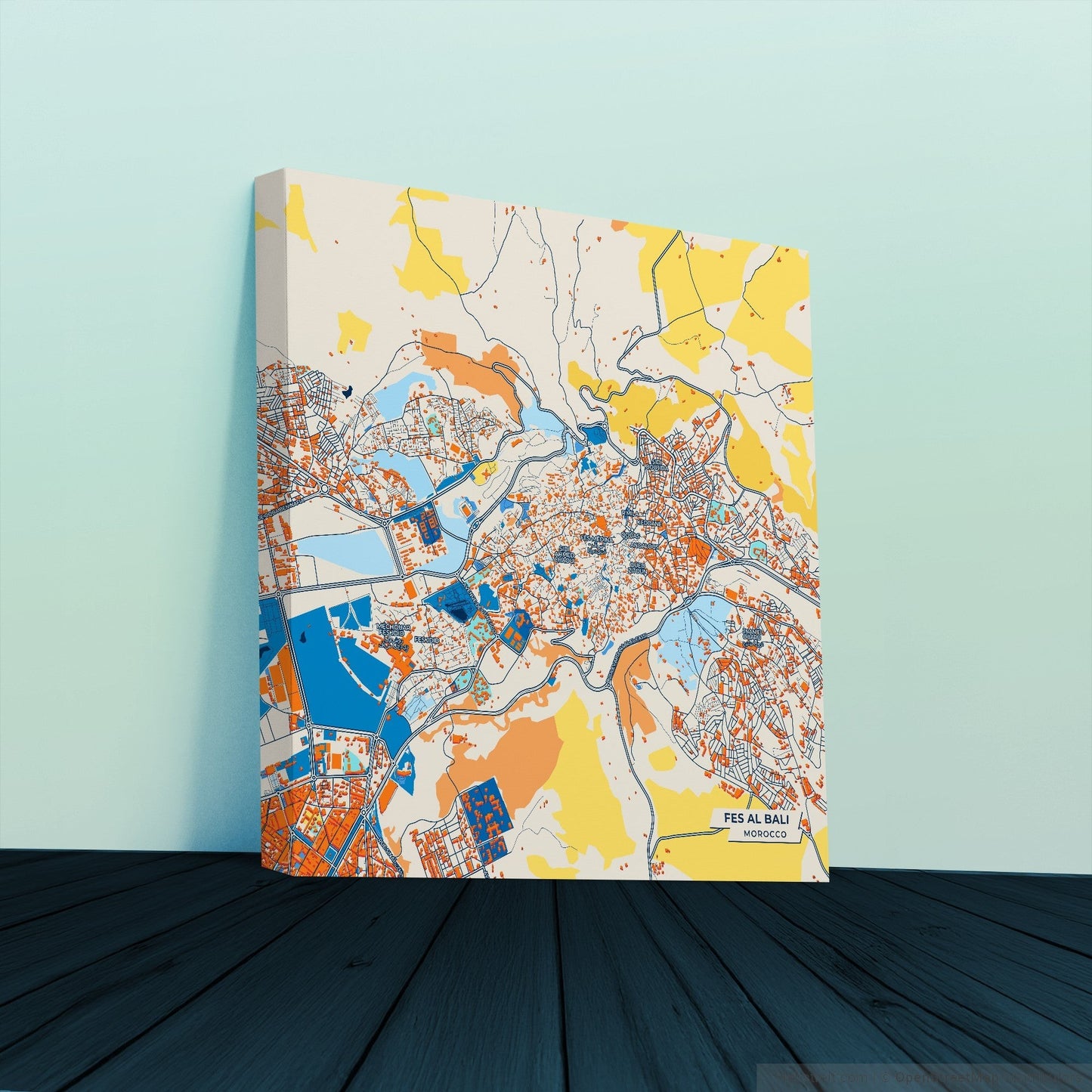 Fes Al Bali Morocco Colorful City Map Canvas Print