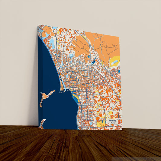 Fethi̇ye Turkey Colorful City Map Canvas Print