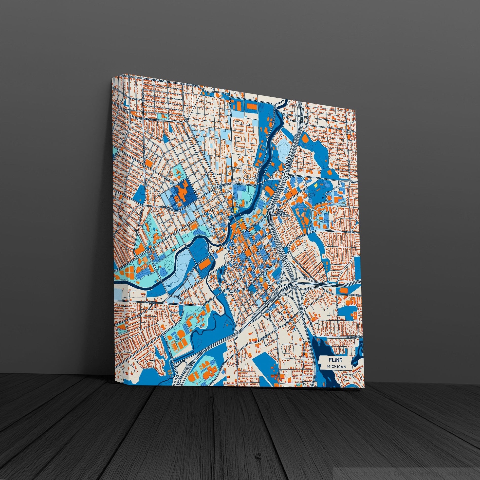 Flint Michigan Colorful City Map Canvas Print