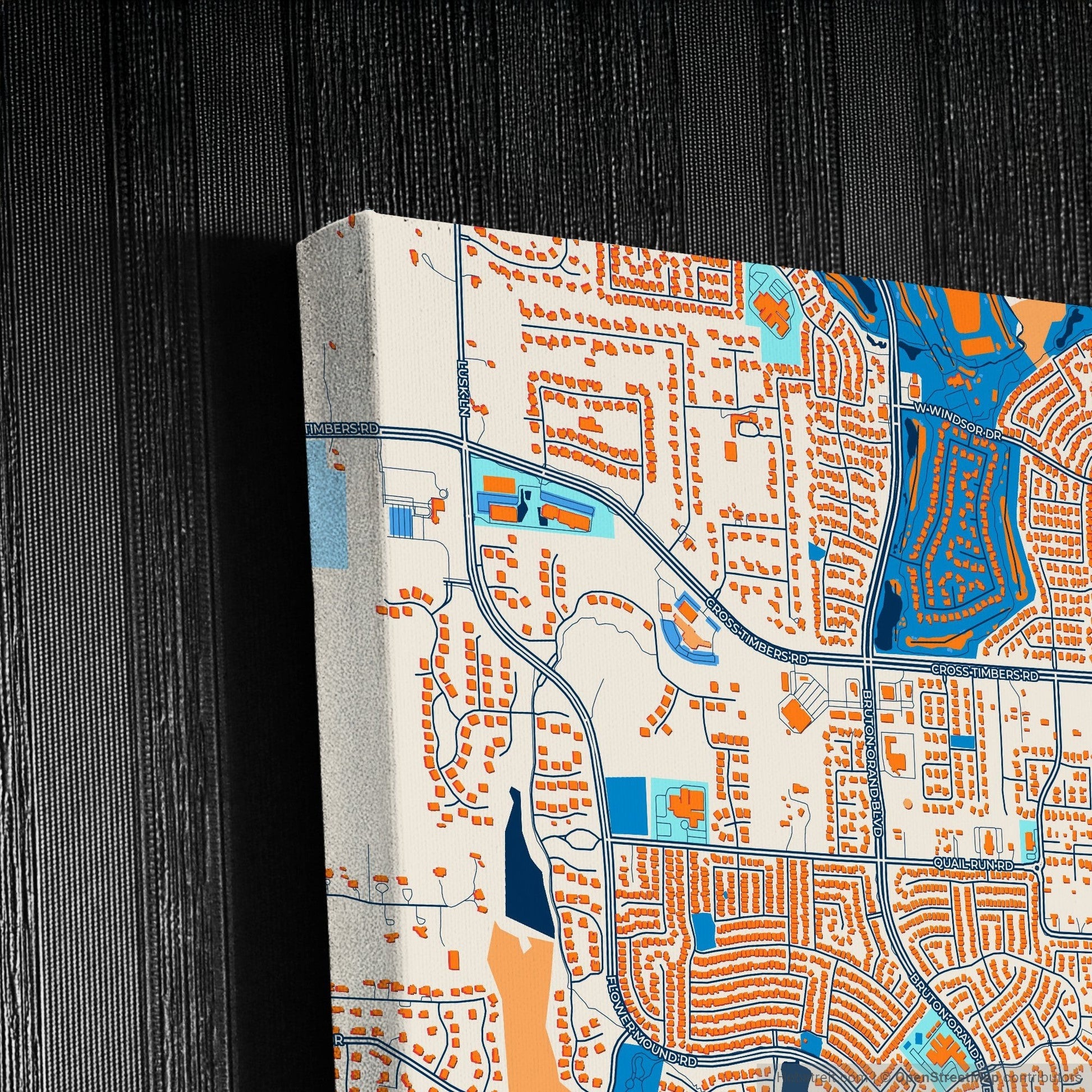 Flower Mound Texas Colorful City Map Canvas Print Detail