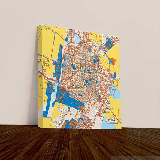 Focșani Romania Colorful City Map Canvas Print