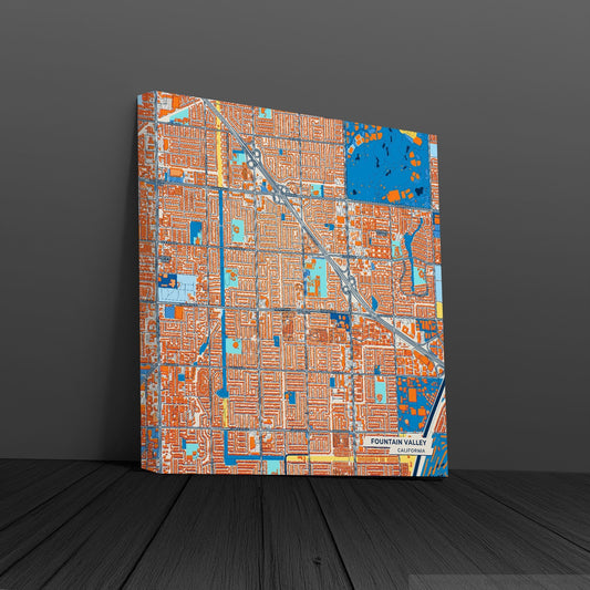 Fountain Valley California Colorful City Map Canvas Print
