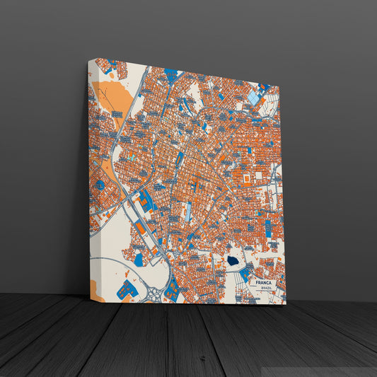 Franca Brazil Colorful City Map Canvas Print