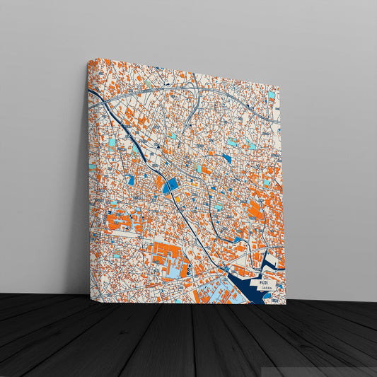 Fuji Japan Colorful City Map Canvas Print