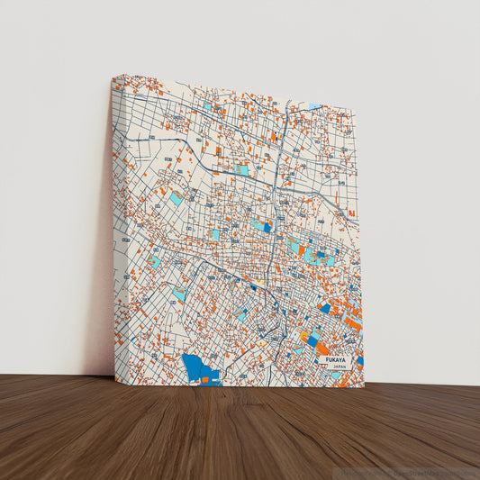 Fukaya Japan Colorful City Map Canvas Print