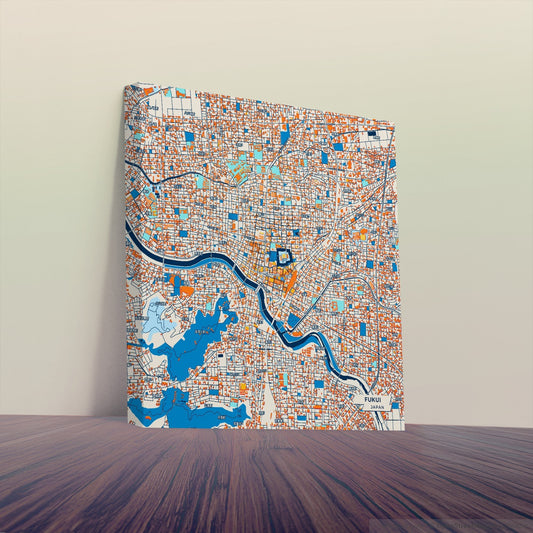 Fukui Japan Colorful City Map Canvas Print