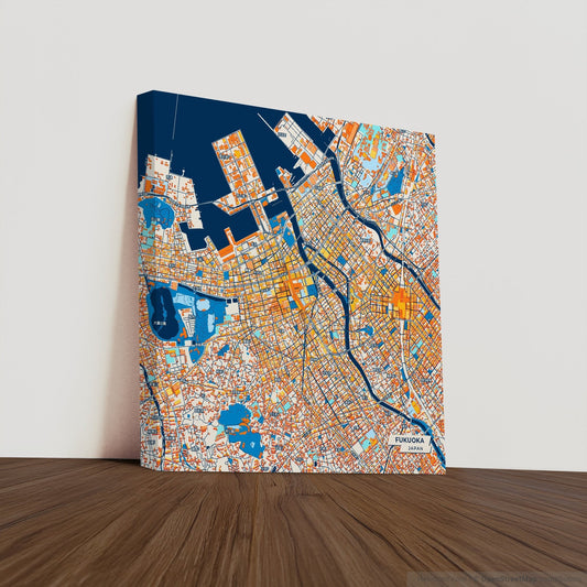 Fukuoka Japan Colorful City Map Canvas Print