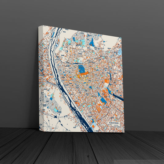 Fukuyama Japan Colorful City Map Canvas Print