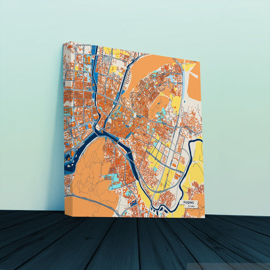 Fuqing China Colorful City Map Canvas Print