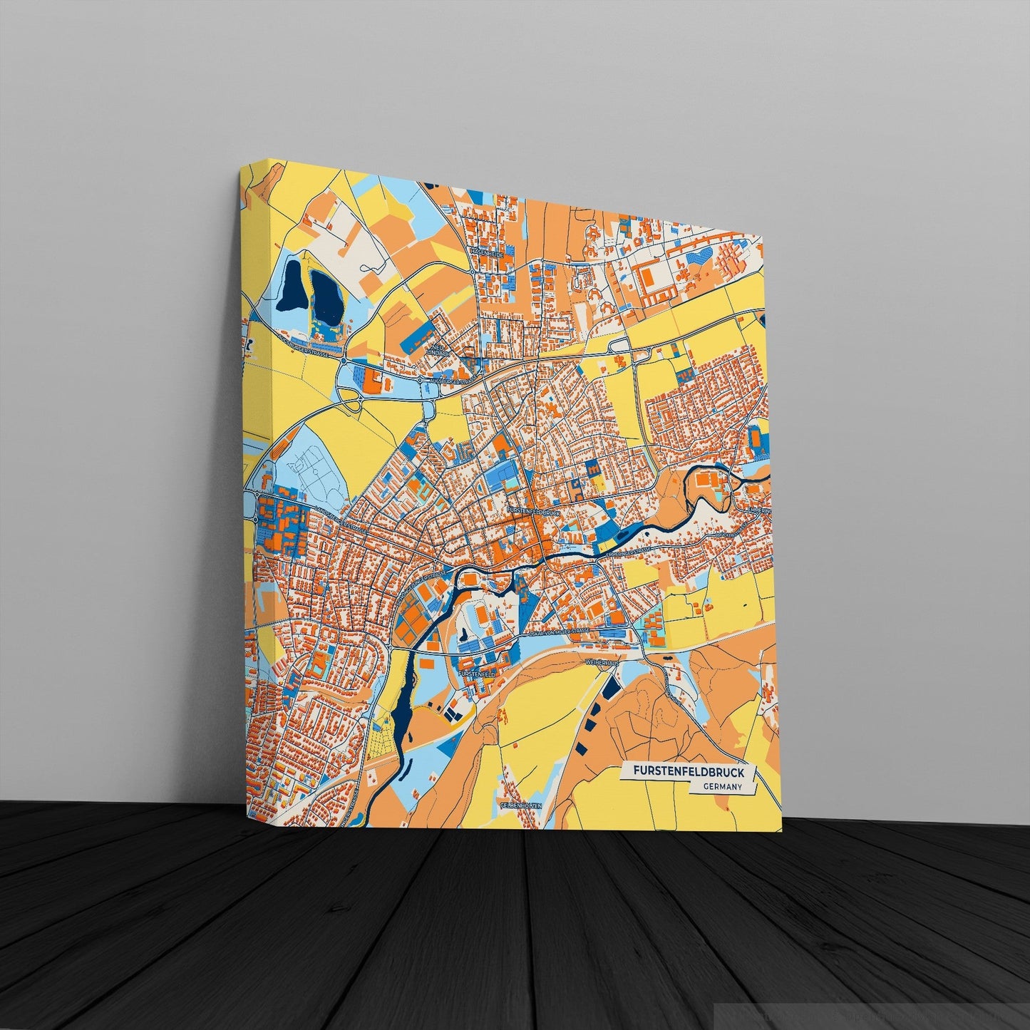 Fürstenfeldbruck Germany Colorful City Map Canvas Print
