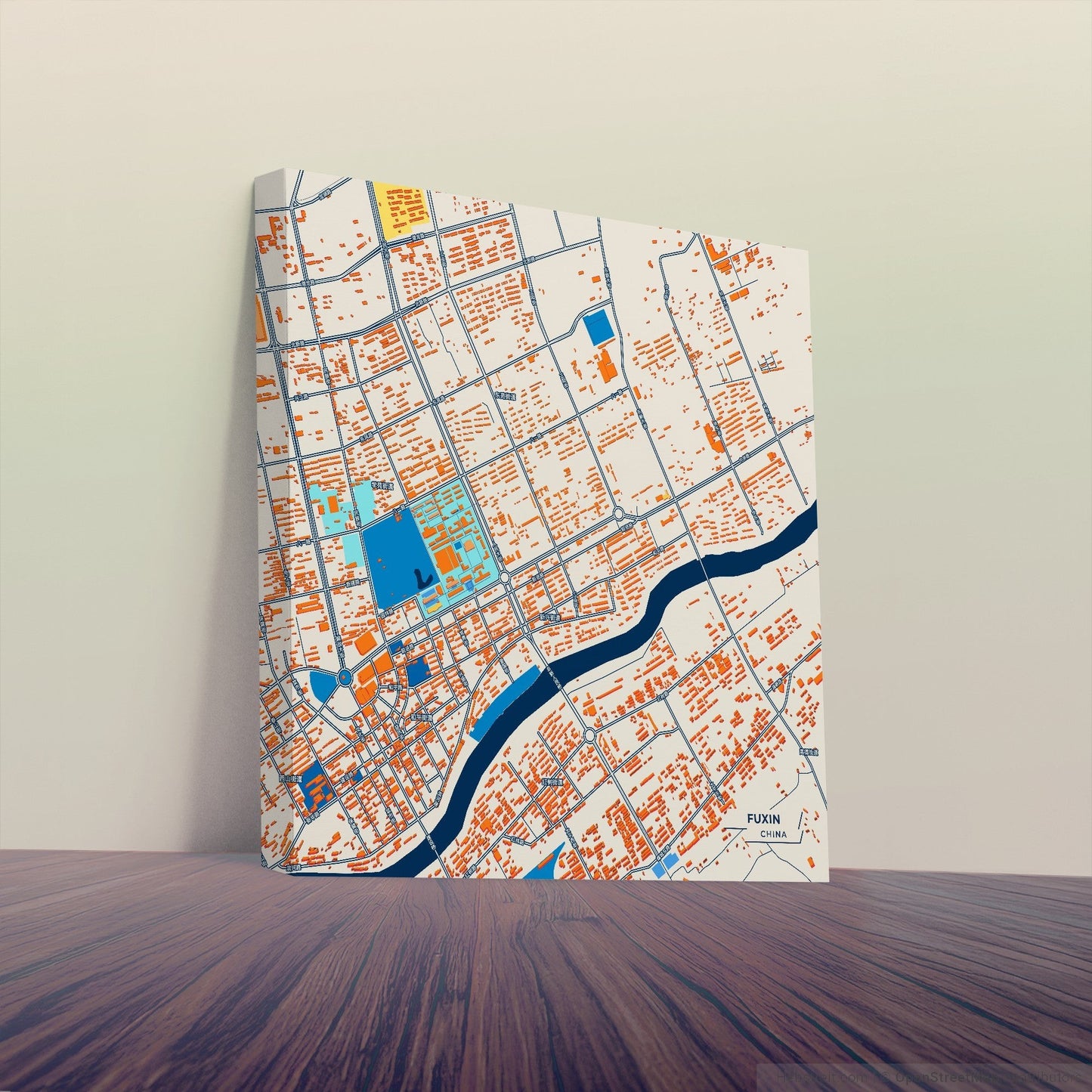 Fuxin China Colorful City Map Canvas Print