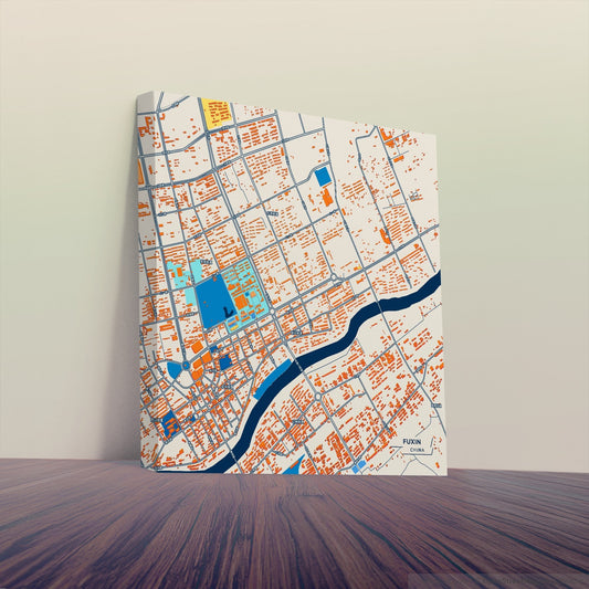 Fuxin China Colorful City Map Canvas Print