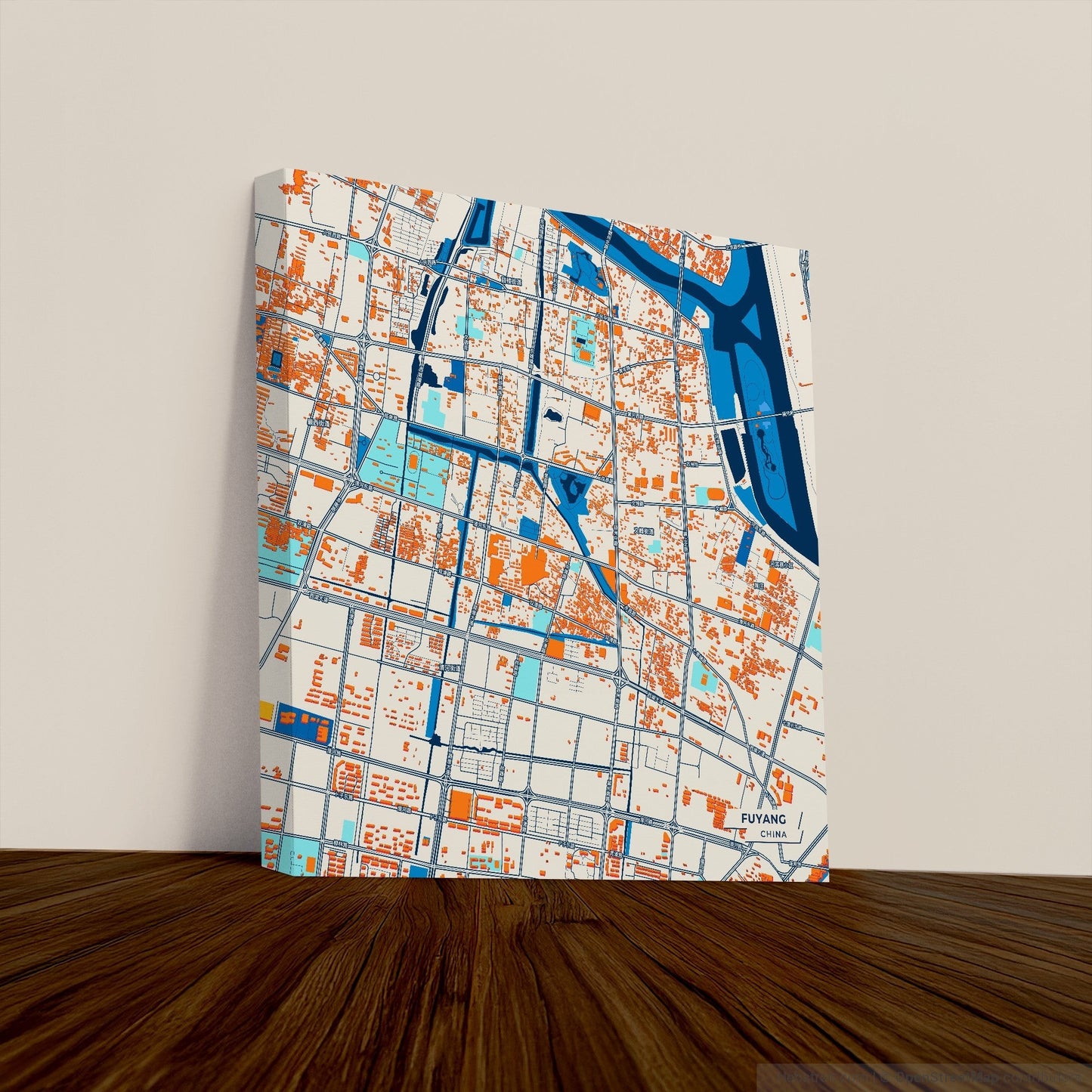 Fuyang China Colorful City Map Canvas Print