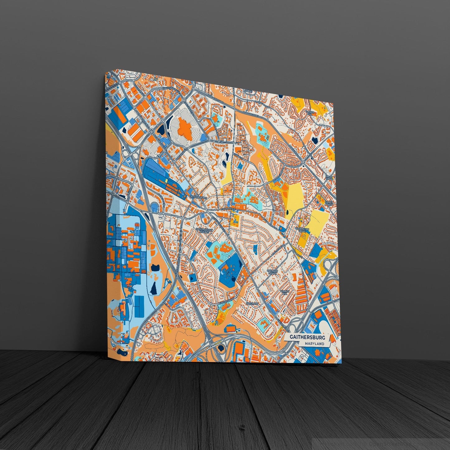Gaithersburg Maryland Colorful City Map Canvas Print