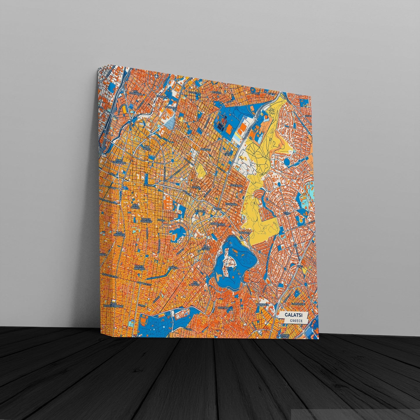 Γαλατσι Greece Colorful City Map Canvas Print