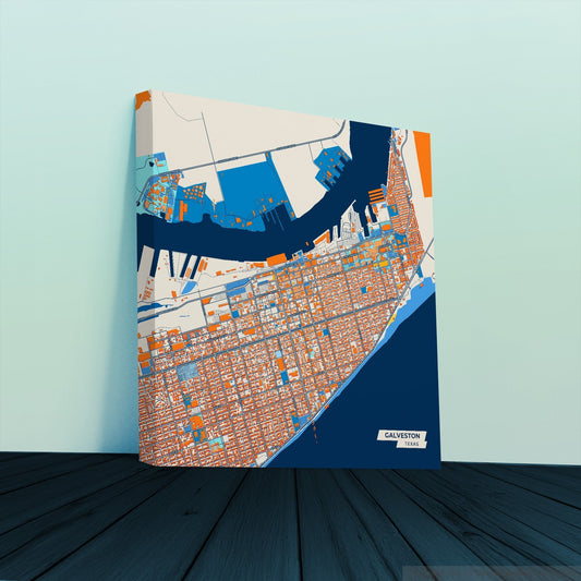 Galveston Texas Colorful City Map Canvas Print