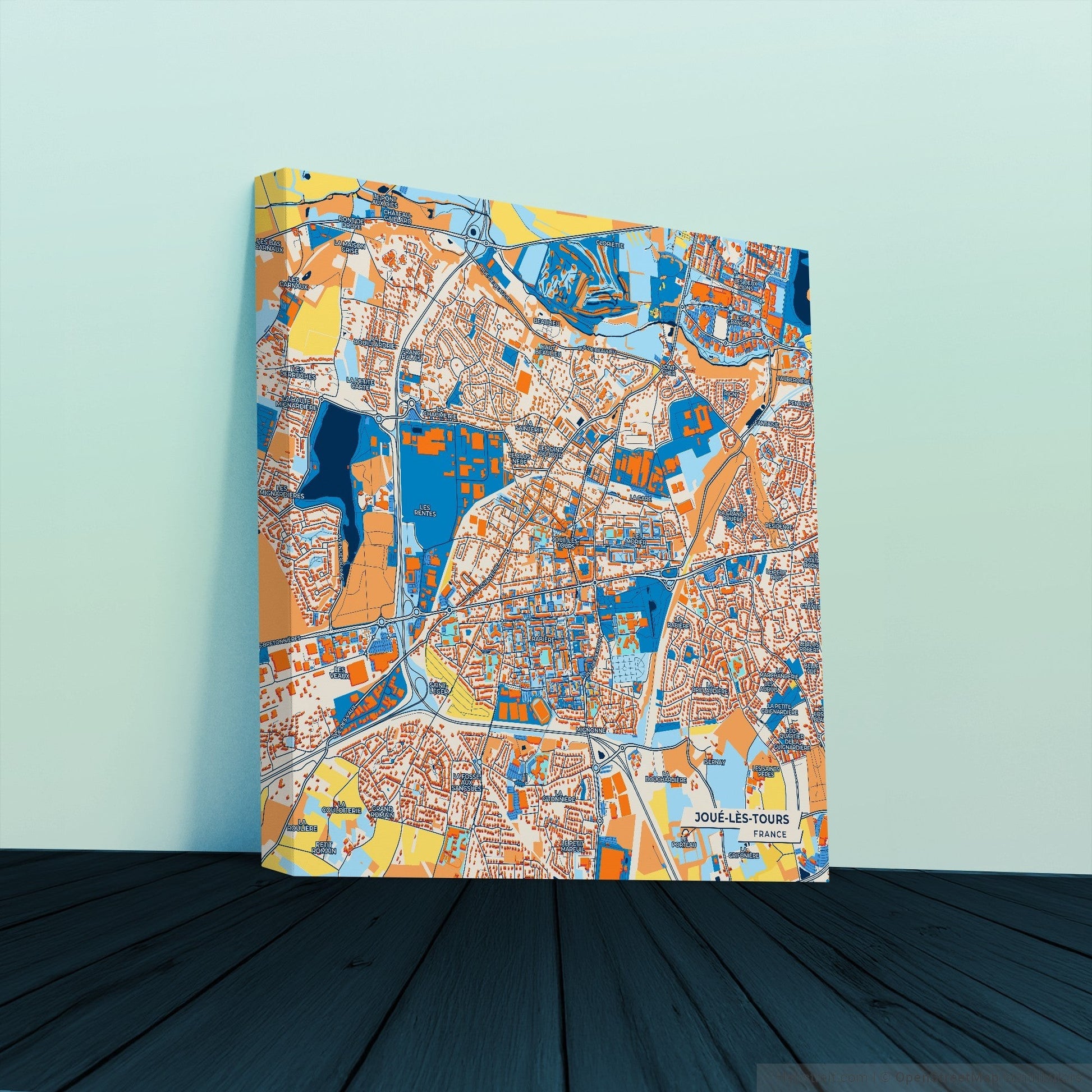 Joué-Lès-Tours France Colorful City Map Canvas Print