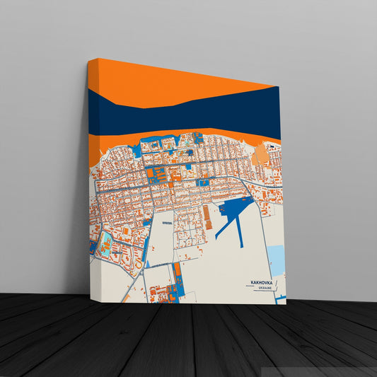 Каховка Ukraine Colorful City Map Canvas Print