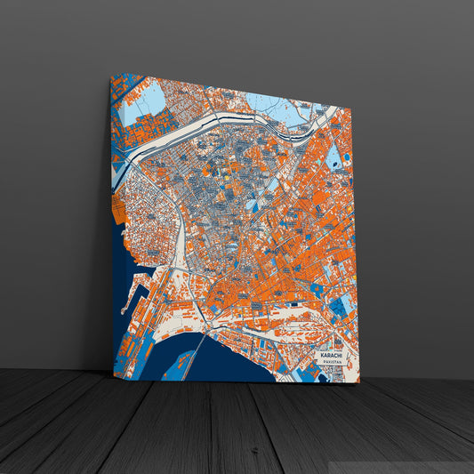Karachi Pakistan Colorful City Map Canvas Print