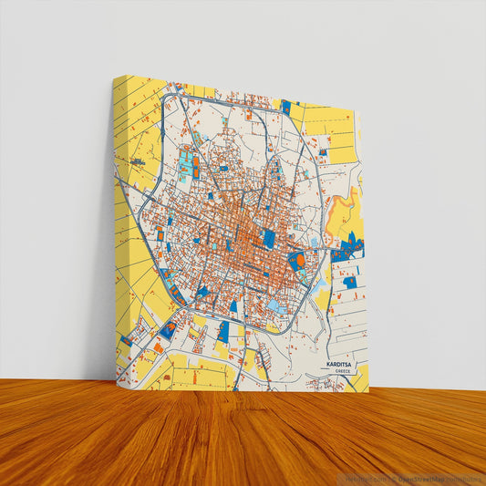 Καρδιτσα Greece Colorful City Map Canvas Print