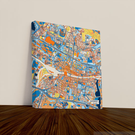 Katowice Poland Colorful City Map Canvas Print
