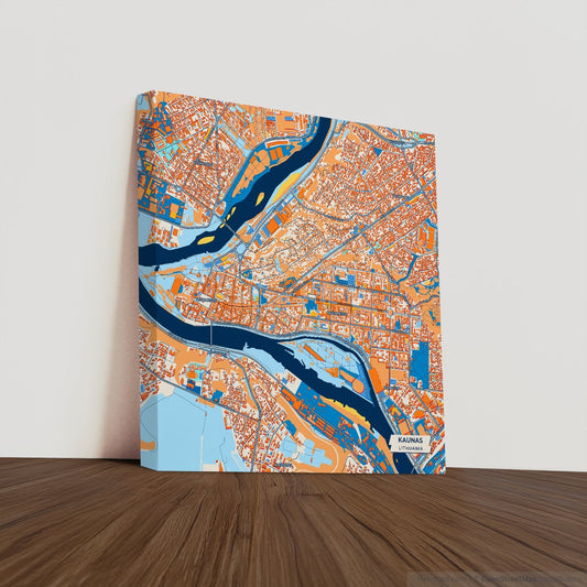 Kaunas Lithuania Colorful City Map Canvas Print