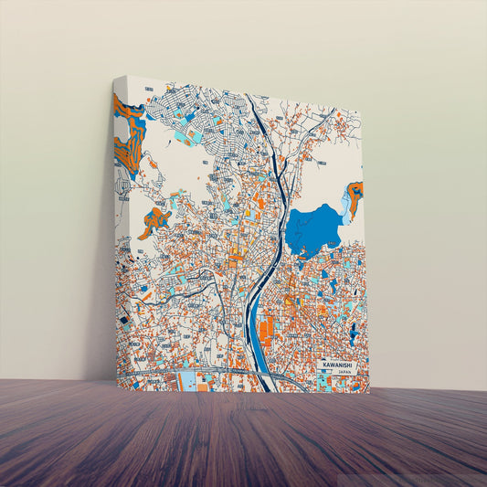 Kawanishi Japan Colorful City Map Canvas Print