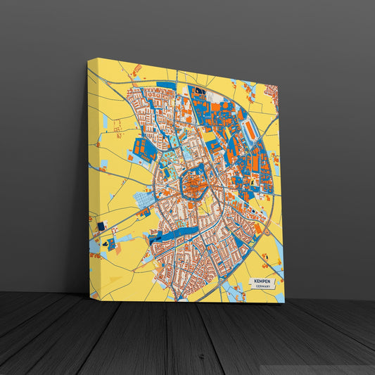 Kempen Germany Colorful City Map Canvas Print