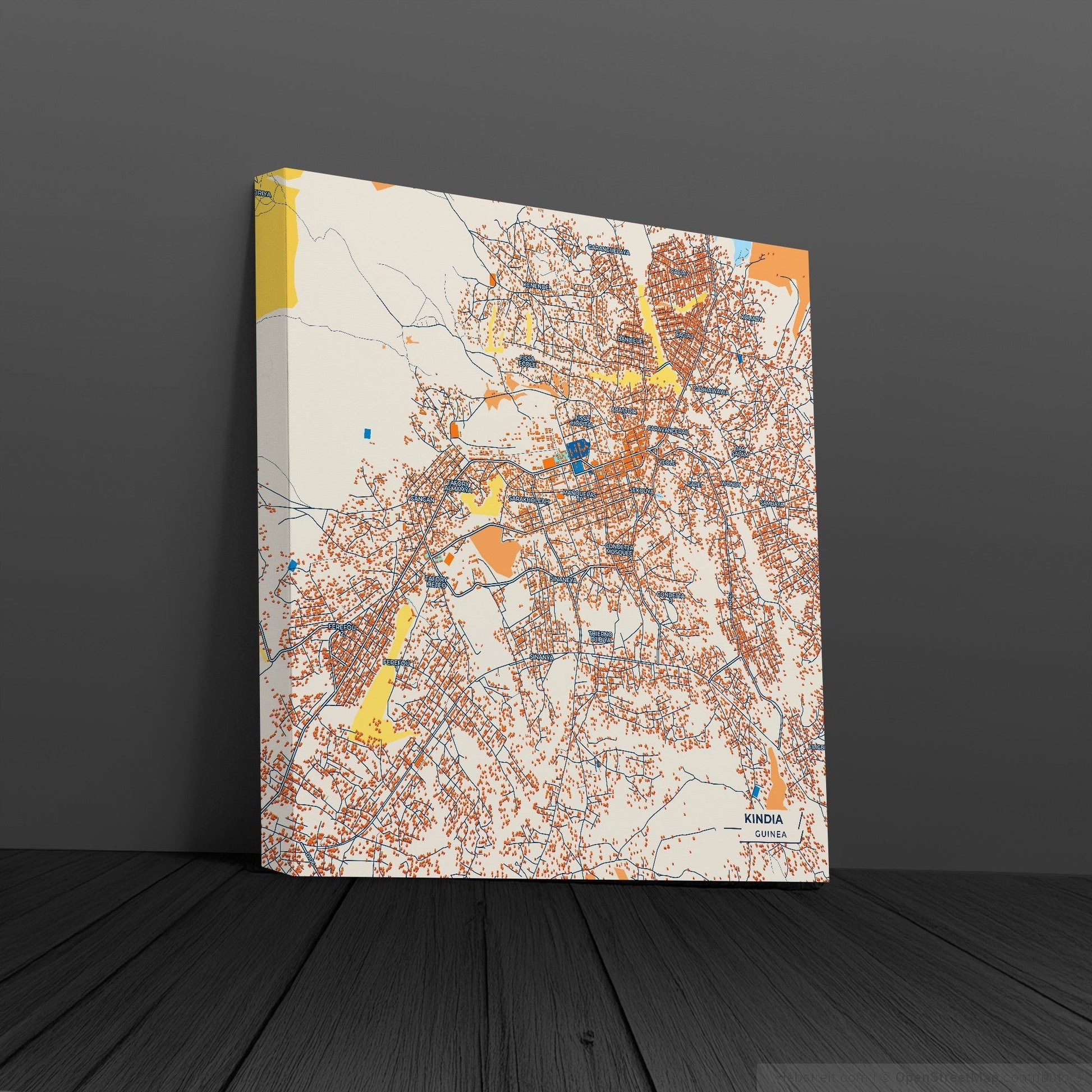 Kindia Guinea Colorful City Map Canvas Print
