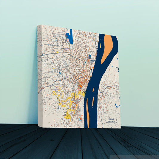 Kindu Dr Congo Colorful City Map Canvas Print