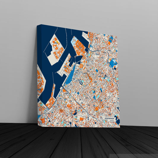 Kishiwada Japan Colorful City Map Canvas Print