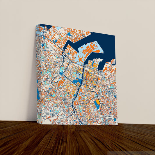 Kitakyushu Japan Colorful City Map Canvas Print