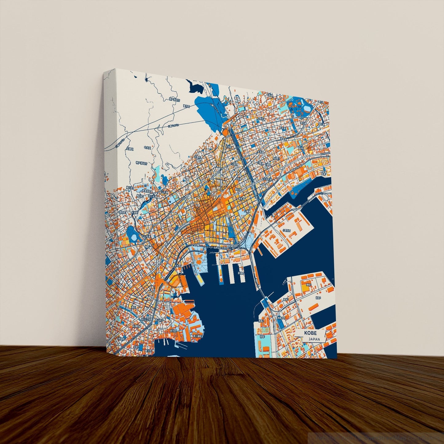 Kobe Japan Colorful City Map Canvas Print
