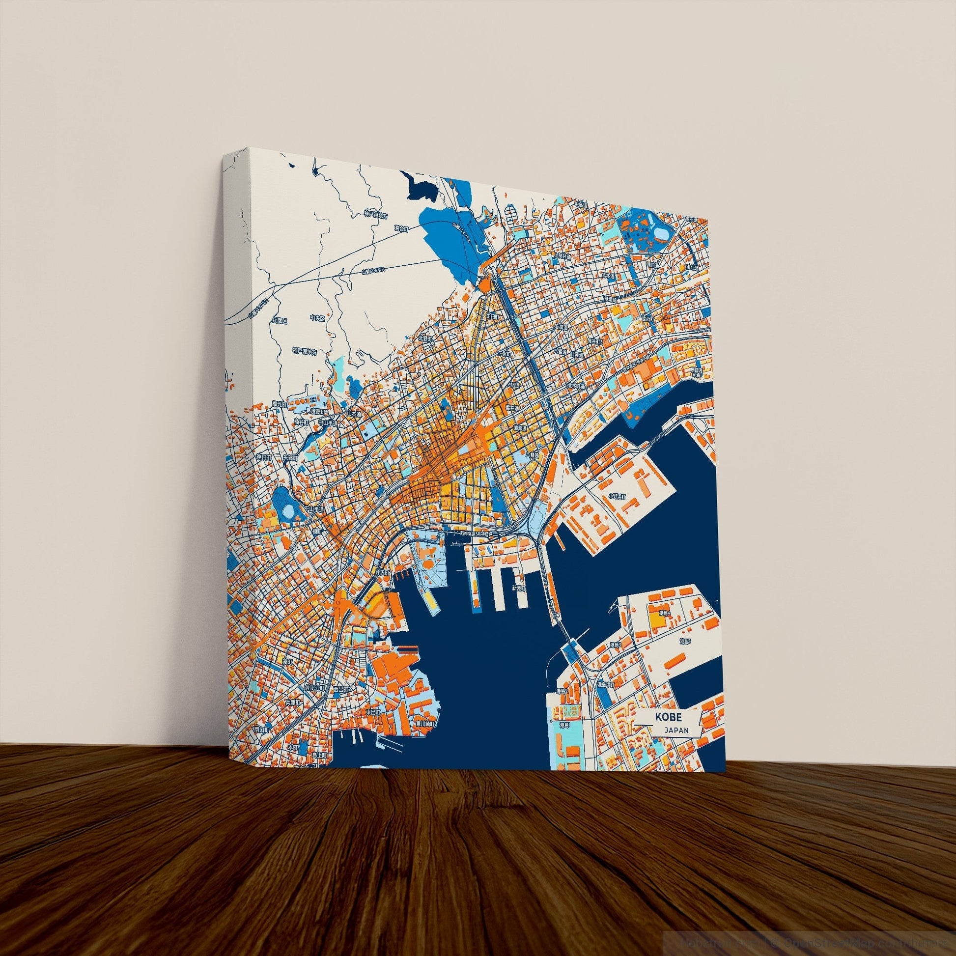 Kobe Japan Colorful City Map Canvas Print