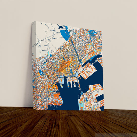 Kobe Japan Colorful City Map Canvas Print