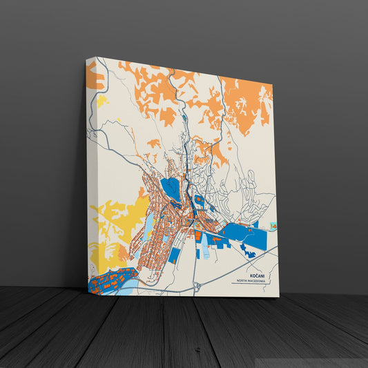 Kočani North Macedonia Colorful City Map Canvas Print