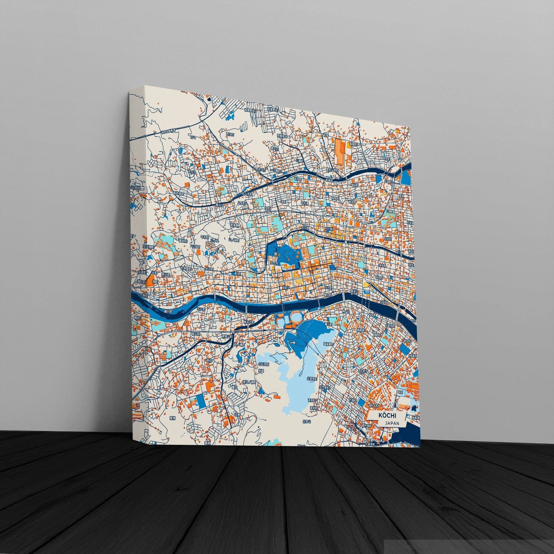 Kōchi Japan Colorful City Map Canvas Print
