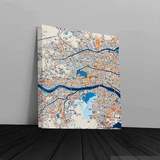 Kōchi Japan Colorful City Map Canvas Print